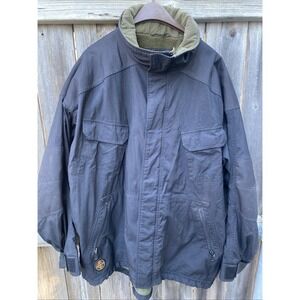 Columbia Heavy Mens Coat Black Nylon Shell Green Fleece‎ Lined Size X-Large Hood